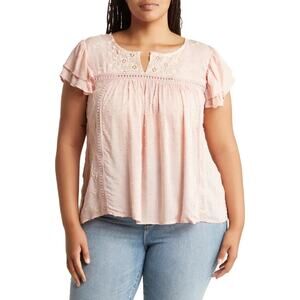 New LIV LOS ANGELES Women's Blush Embroidered Swiss Dot Blouse Size 1X